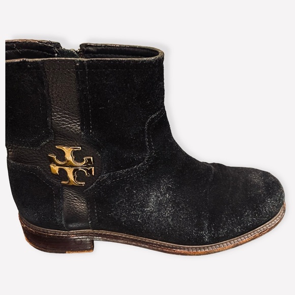 Tory Burch Black Alaina Logo Flat Bootie Split Suede - Picture 5 of 12